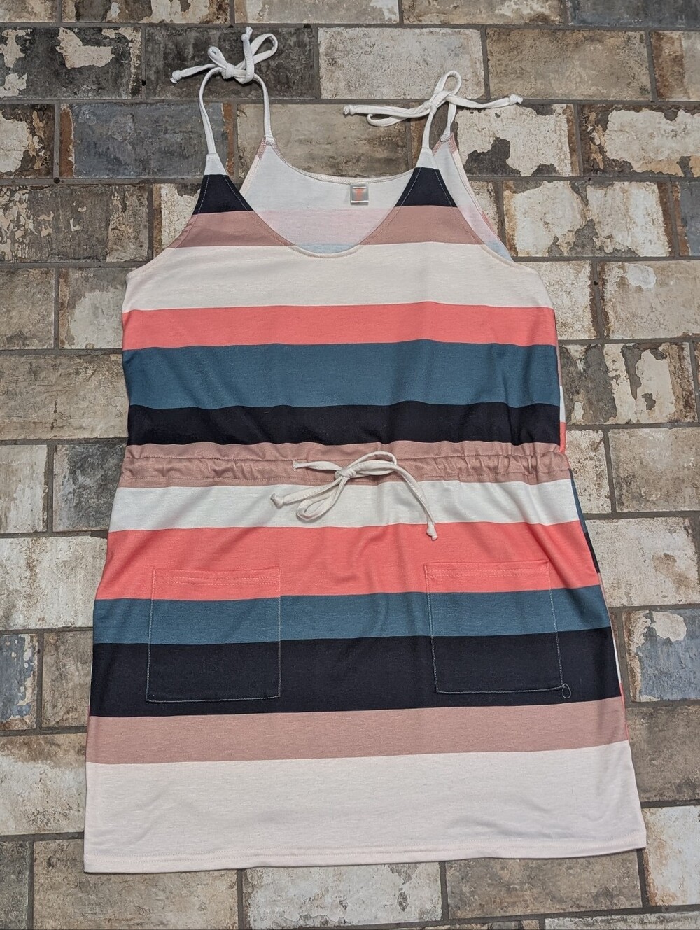 Shirley & Stone Multicolor Striped Tie-Strap Pocket Sundress - Women's Large